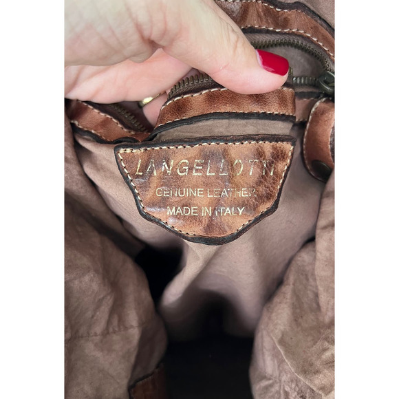 LANGELOTTI Italian Distressed Leather Woven Tote Bag - Crossbody - Tobacco Brown - Picture 12 of 12